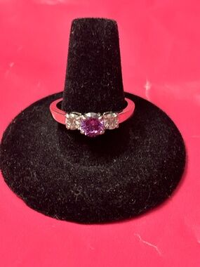 Silver Ring with Purple Center Stone and Side Accents